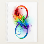 Unendliches Symbol mit Regenbogenfederhalter Planer<br><div class="desc">Künstlich gezeichnet Unendlichkeitssymbol mit schöner Regenbogenfeder auf weißem Hintergrund. Tattoo-Stil.</div>