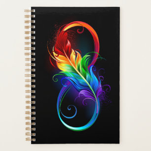 Unendliches Symbol mit Regenbogenfederhalter Planer