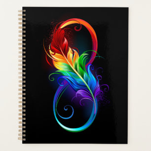Unendliches Symbol mit Regenbogenfederhalter Planer