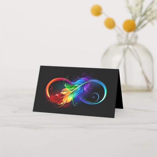 Unendliches Symbol mit Regenbogenfederhalter Platzkarte (Vorderseite)