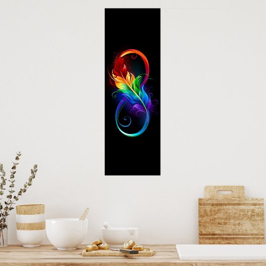 Unendliches Symbol mit Regenbogenfederhalter Poster (Küche)