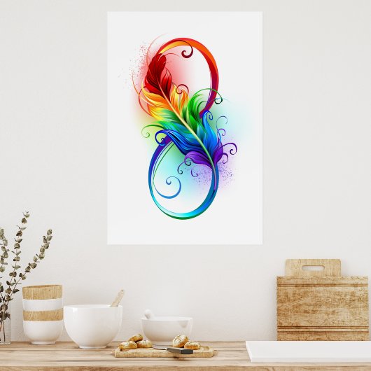 Unendliches Symbol mit Regenbogenfederhalter Poster (Küche)