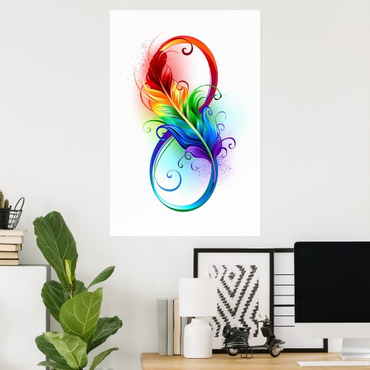 Unendliches Symbol mit Regenbogenfederhalter Poster (Heimbüro)