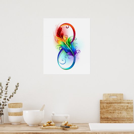 Unendliches Symbol mit Regenbogenfederhalter Poster (Küche)