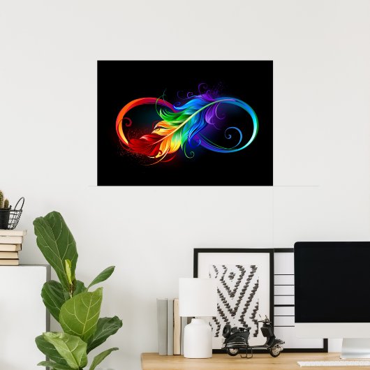 Unendliches Symbol mit Regenbogenfederhalter Poster (Heimbüro)