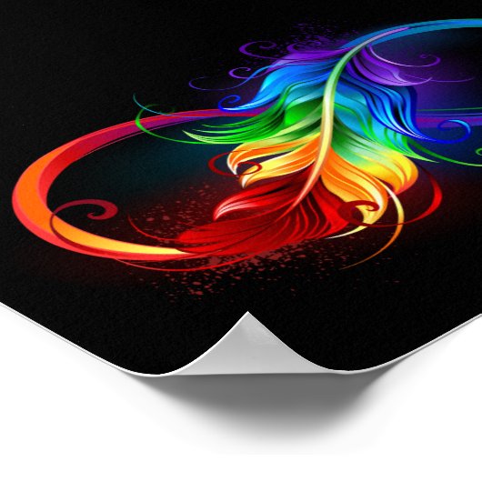 Unendliches Symbol mit Regenbogenfederhalter Poster (Ecke)