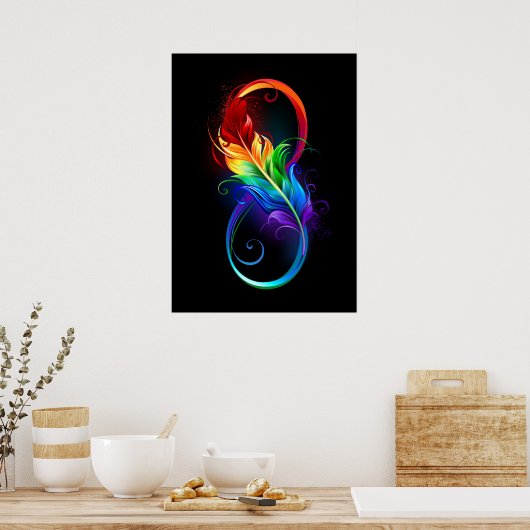 Unendliches Symbol mit Regenbogenfederhalter Poster (Küche)