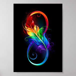 Unendliches Symbol mit Regenbogenfederhalter Poster