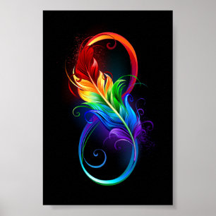 Unendliches Symbol mit Regenbogenfederhalter Poster