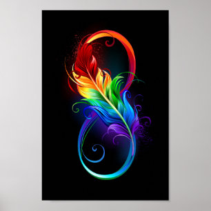 Unendliches Symbol mit Regenbogenfederhalter Poster