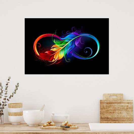 Unendliches Symbol mit Regenbogenfederhalter Poster (Küche)