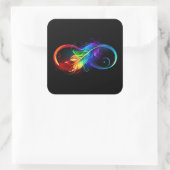 Unendliches Symbol mit Regenbogenfederhalter Quadratischer Aufkleber (Tasche)