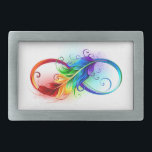 Unendliches Symbol mit Regenbogenfederhalter Rechteckige Gürtelschnalle<br><div class="desc">Künstlich gezeichnet Unendlichkeitssymbol mit schöner Regenbogenfeder auf weißem Hintergrund. Tattoo-Stil.</div>
