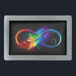 Unendliches Symbol mit Regenbogenfederhalter Rechteckige Gürtelschnalle<br><div class="desc">Künstlich gezeichnet Unendlichkeitssymbol mit schöner Regenbogenfeder auf weißem Hintergrund. Tattoo-Stil.</div>