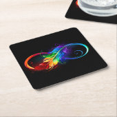 Unendliches Symbol mit Regenbogenfederhalter Rechteckiger Pappuntersetzer (angewinkelt)