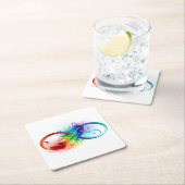 Unendliches Symbol mit Regenbogenfederhalter Rechteckiger Pappuntersetzer (Vor Ort)