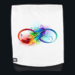 Unendliches Symbol mit Regenbogenfederhalter Rucksack<br><div class="desc">Künstlich gezeichnet Unendlichkeitssymbol mit schöner Regenbogenfeder auf weißem Hintergrund. Tattoo-Stil.</div>