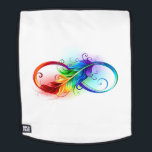 Unendliches Symbol mit Regenbogenfederhalter Rucksack<br><div class="desc">Künstlich gezeichnet Unendlichkeitssymbol mit schöner Regenbogenfeder auf weißem Hintergrund. Tattoo-Stil.</div>