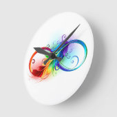 Unendliches Symbol mit Regenbogenfederhalter Runde Wanduhr (Winkel)