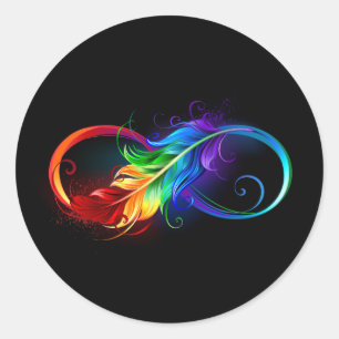 Unendliches Symbol mit Regenbogenfederhalter Runder Aufkleber