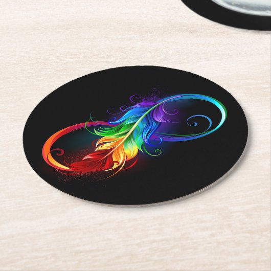 Unendliches Symbol mit Regenbogenfederhalter Runder Pappuntersetzer (Angewinkelt)