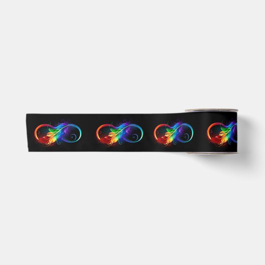 Unendliches Symbol mit Regenbogenfederhalter Satinband (Vorderseite)