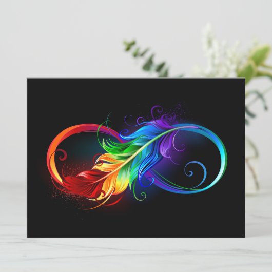 Unendliches Symbol mit Regenbogenfederhalter Save The Date (Stehend Vorderseite)