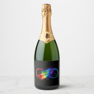 Unendliches Symbol mit Regenbogenfederhalter Schaumweinetikett