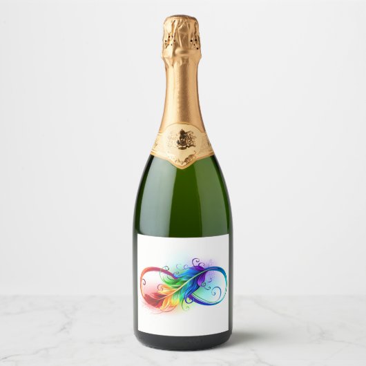 Unendliches Symbol mit Regenbogenfederhalter Schaumweinetikett (Vorderseite)