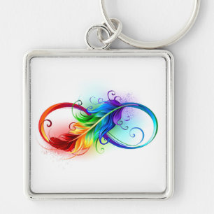 Unendliches Symbol mit Regenbogenfederhalter Schlüsselanhänger