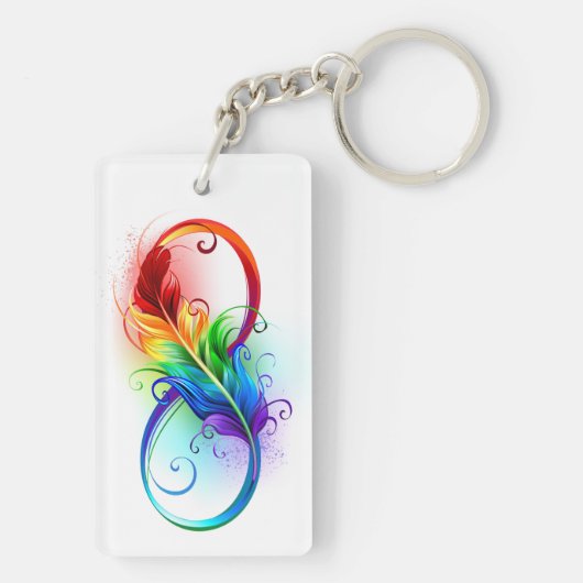 Unendliches Symbol mit Regenbogenfederhalter Schlüsselanhänger (Rückseite)