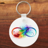 Unendliches Symbol mit Regenbogenfederhalter Schlüsselanhänger (Vorderseite)