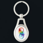 Unendliches Symbol mit Regenbogenfederhalter Schlüsselanhänger<br><div class="desc">Künstlich gezeichnet Unendlichkeitssymbol mit schöner Regenbogenfeder auf weißem Hintergrund. Tattoo-Stil.</div>