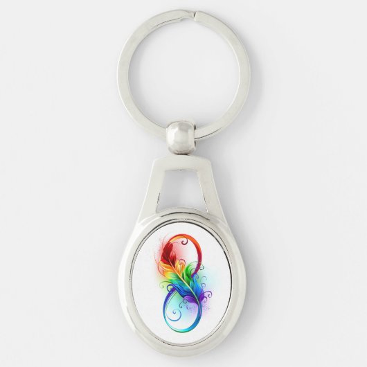 Unendliches Symbol mit Regenbogenfederhalter Schlüsselanhänger (Vorderseite)