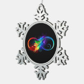 Unendliches Symbol mit Regenbogenfederhalter Schneeflocken Zinn-Ornament (Rechts)