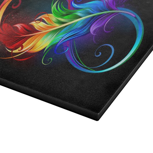 Unendliches Symbol mit Regenbogenfederhalter Schneidebrett (Ecke)