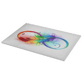 Unendliches Symbol mit Regenbogenfederhalter Schneidebrett (Ecke)