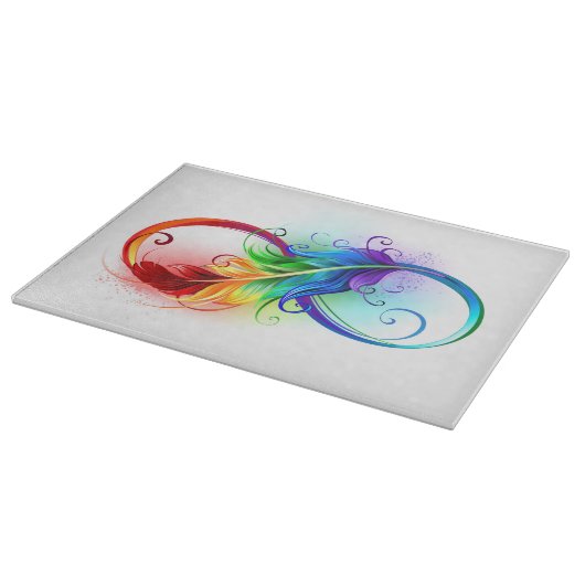 Unendliches Symbol mit Regenbogenfederhalter Schneidebrett (Ecke)