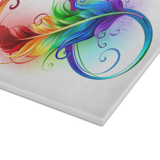 Unendliches Symbol mit Regenbogenfederhalter Schneidebrett (Ecke)
