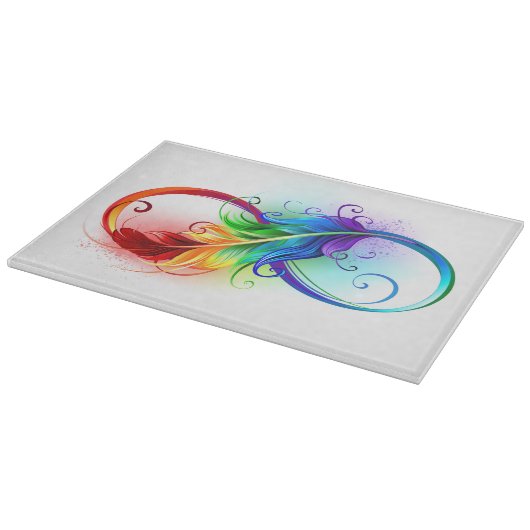 Unendliches Symbol mit Regenbogenfederhalter Schneidebrett (Ecke)