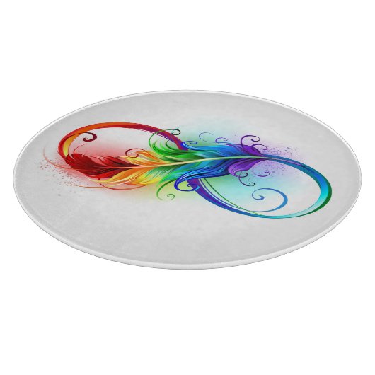 Unendliches Symbol mit Regenbogenfederhalter Schneidebrett (Ecke)