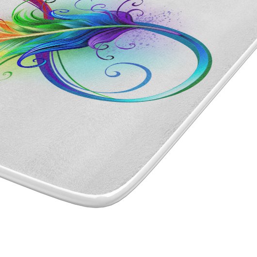 Unendliches Symbol mit Regenbogenfederhalter Schneidebrett (Ecke)