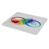 Unendliches Symbol mit Regenbogenfederhalter Schneidebrett (Ecke)