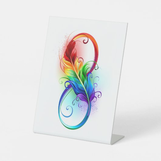 Unendliches Symbol mit Regenbogenfederhalter Sockelschild (Vorderseite)