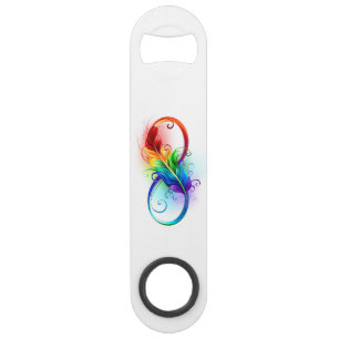 Unendliches Symbol mit Regenbogenfederhalter Speed Flaschenöffner