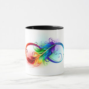Unendliches Symbol mit Regenbogenfederhalter Tasse