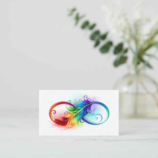 Unendliches Symbol mit Regenbogenfederhalter Terminkarte (Stehend Vorderseite)