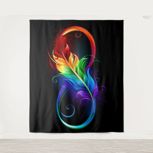 Unendliches Symbol mit Regenbogenfederhalter Wandteppich