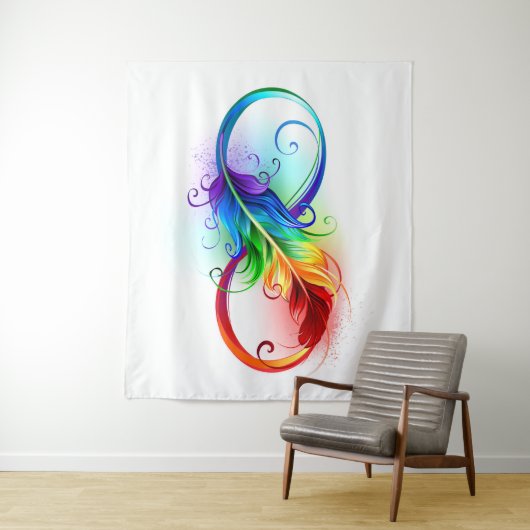 Unendliches Symbol mit Regenbogenfederhalter Wandteppich (Beispiel)
