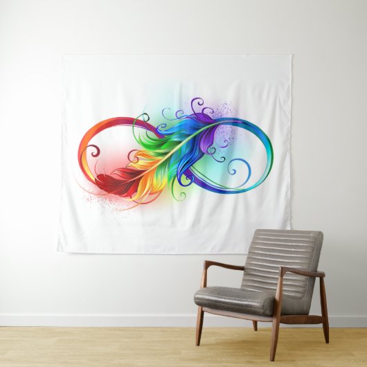 Unendliches Symbol mit Regenbogenfederhalter Wandteppich (Beispiel (Horizontal))